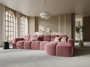COLTAR LISA, DREAPTA, 5 LOCURI, 310 CM, ROZ, TAPITERIE DIN CATIFEA, DESIGN DEOSEBIT