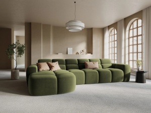 COLTAR LISA, STANGA, 5 LOCURI, 310 CM, VERDE OLIVE, TAPITERIE DIN CATIFEA, DESIGN DEOSEBIT