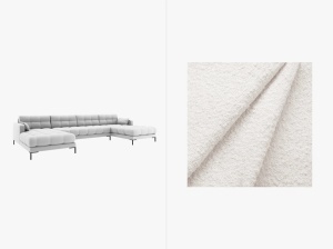 COLTAR MAMAIA, CU 6 LOCURI, ALB, CU TAPITERIE DIN TEXTIL BOUCLE BALOO, MICADONI