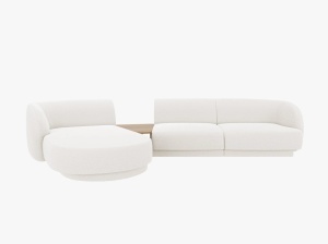 COLTAR MILEY, CU 3 LOCURI, PE STANGA, ALB, CU TAPITERIE DIN TEXTIL BOUCLE BALOO, MICADONI