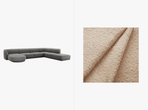 COLTAR MILEY, CU 6 LOCURI, PE DREAPTA, BEJ, CU TAPITERIE DIN TEXTIL BOUCLE BALOO, MICADONI
