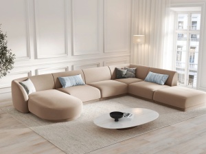 COLTAR MILEY DREAPTA, 6 LOCURI, 327 CM, CAPPUCCINO 40, TAPITERIE DIN CATIFEA, DESIGN DEOSEBIT