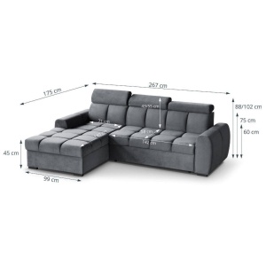 COLTAR MODERN DEOSEBIT, GOMEZ STANGA 267CM, DIN CATIFEA DE CULOARE GRI INCHIS, CONFORT SPORIT - Img 6