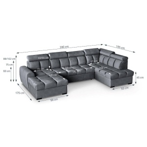 COLTAR MODERN DEOSEBIT, GOMEZ U 330CM, DIN CATIFEA DE CULOARE GRI INCHIS, CONFORT SPORIT, MARS - Img 8
