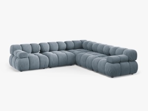 COLTAR MODULAR BELLIS, ALBASTRU DESCHIS, CU TAPITERIE DIN CATIFEA BLUVEL, MICADONI