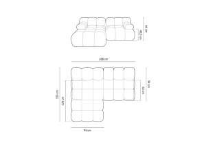 COLTAR MODULAR BELLIS, STANGA, 2 LOCURI, 191 CM, BLEUMARIN 87, TAPITERIE DIN CATIFEA 3D, DESIGN DEOSEBIT - Img 7