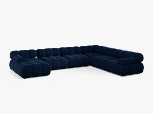 COLTAR MODULAR PANORAMIC BELLIS, PE DREAPTA, ALBASTRU ROYAL, CU TAPITERIE DIN CATIFEA BLUVEL, MICADONI