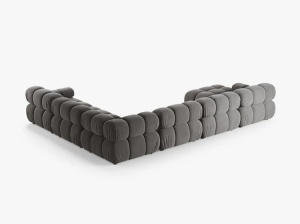 COLTAR MODULAR PANORAMIC BELLIS, PE DREAPTA, GRI DESCHIS, CU TAPITERIE DIN CATIFEA BLUVEL, MICADONI - Img 3