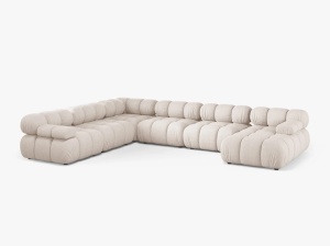 COLTAR MODULAR PANORAMIC BELLIS, PE STANGA, BEJ, CU TAPITERIE DIN TEXTIL STRUCTURAT LIBERTY, MICADONI