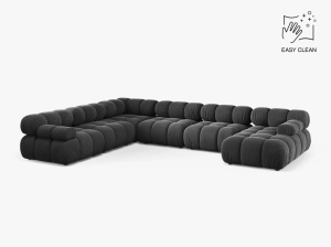 COLTAR MODULAR PANORAMIC BELLIS, PE STANGA, GRI, CU TAPITERIE DIN CATIFEA VENUS, MICADONI