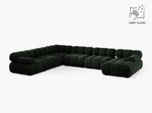 COLTAR MODULAR PANORAMIC BELLIS, PE STANGA, VERDE SMARALD, CU TAPITERIE DIN CATIFEA VENUS, MICADONI