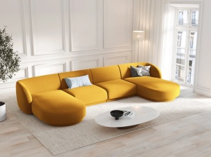 COLTAR SUB FORMA DE U, MILEY, 5 LOCURI, 330 CM, GALBEN 68, TAPITERIE DIN CATIFEA, DESIGN DEOSEBIT