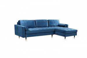 COLTAR SUPER CONFORTABIL 260CM, VELVET II, DIN LEMN SI CATIFEA, ALBASTRU, ARTIM GROUP SELECTION