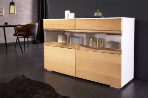 COMODA 120CM, WILD, COD 40065, DIN LEMN MASIV DE STEJAR SI MDF, STIL VINTAGE - Img 1