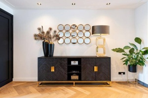 COMODA BLACKBONE, 225 CM, NEGRU/AURIU, DIN FURNIR DE STEJAR SI METAL, RICHMOND INTERIORS