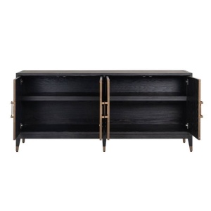 COMODA BLOOMINGVILLE, 193 CM, BEJ/NEGRU/AURIU ANTICHIZAT, DIN LEMN DE STEJAR SI PIELE ECOLOGICA, STIL MODERN, B2 - Img 3