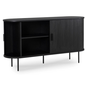 COMODA LIVING 140CM, ARTIM MEBLE, CU 2 USI GLISANTE SI SERTARE, REALIZATA DIN MDF, CULOARE NUC, STIL MODERN - Img 3