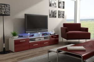 COMODA RTV CU LED EVORA ALB/BORDO DESIGN MODERN CM
