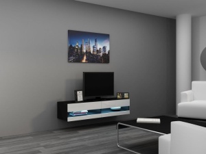 COMODA RTV LIVING CU LED VIGO 140 NEGRU/ALB DESIGN MODERN CM