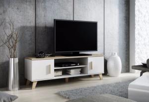 COMODA RTV LIVING LOTTA 160-2D2K ALB/STEJAR SONOMA DESIGN SCANDINAV CM
