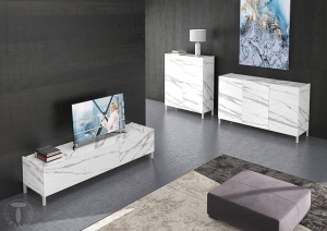 COMODA TV 160CM, EDDY MARMURA, COD 4683, STIL MODERN, REALIZATA PANOURI LAMINATE, EFECT MARMURA