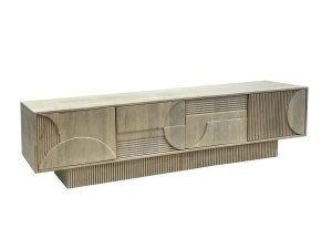 COMODA TV, ART DECO 200CM, LEMN DE MANGO, MODEL 3D, CULOARE ALB/NATUR, ARTIM GROUP SELECTION