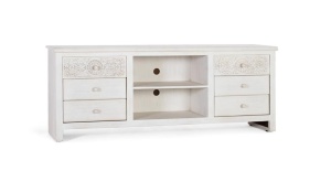 COMODA TV, ARTIM 1822, DIN LEMN DE MANGO, ALB ANTICHIZAT, ARTIM GROUP SELECTION