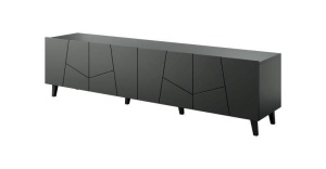 COMODA TV, CAMA-ETNA-RTV-CZ/CZ 200CM, DIN PLACI LAMINATE SI MDF, NEGRU MAT, DESIGN MODERN