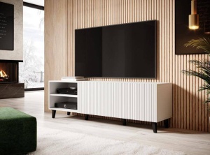 COMODA TV, CAMA-PAFOS-RTV-150-CZ/CZ 150M, ALB/NEGRU MAT, PLACI LAMINATE SI MDF, DESIGN MODERN
