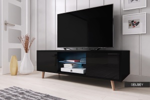 COMODA TV RIVANO NEGRU DIN LEMN SI PLACI LAMINATE