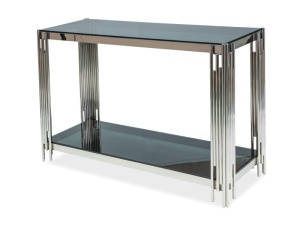 CONSOLA FOSSIL C, 120 CM, FUMURIU/CROM, BLAT DIN STICLA SECURIZATA SI CADRU DIN METAL, STIL MODERN - Img 1