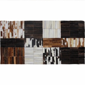 Covor de lux din piele, negru/maro/alb, patchwork, 69x140, PIELE DE VITĂ TIP 4, 0000188862 - Img 2