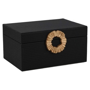 CUTIE DE DPOZITARE MARE, AMAL JB-0099, NEGRU/AURIU, CONFECTIONATA DIN MDF, PIELE ECOLOGICA SI ALIAJ DE ZINC, RICHMOND INTERIOR