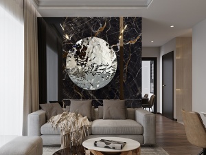 DECORATIUNE PERETE, POLYEDRIC 100CM, METAL INOXIDABIL, CROM, DESIGN EXCLUSIV - Img 2