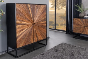 DULAP LIVING 120CM, BARRACUDA, MARO/NEGRU, DIN LEMN MASIV DE MANGO, LEMN TEC RECICLAT SI METAL - Img 7