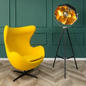 FOTOLIU CONFORTABIL EGG CLASSIC, GALBEN MUSTAR 21/NEGRU, DIN CASMIR SI METAL, STIL MODERN B2 - Img 2