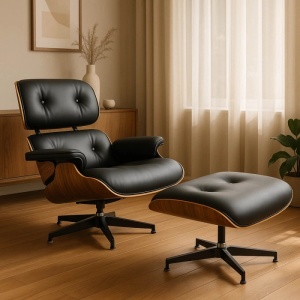 FOTOLIU CU TABURET, ARTIM, NEGRU/NATUR, MATERIAL LEMNOS, METAL SI PIELE ECO, STIL MODERN