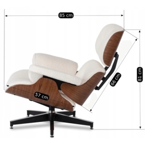 FOTOLIU CU TABURET LOUNGE, ARTIM, ALB BOUCLE, MATERIAL LEMNOS SI TEXTIL, STIL MODERN - Img 9