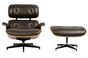 FOTOLIU CU TABURET LOUNGE HM, PIELE NATURALA ITALIANA SI LEMN, CULOARE NEGRU/MARO, STIL EAMES - Img 3