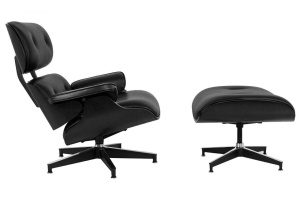 FOTOLIU EXCLUSIVIST CU TABURET, LOUNGE HM PREMIUM, NEGRU, PIELE NATURALA SI LEMN DE FRASIN, STIL MODERN