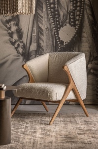 FOTOLIU PRATI 30292, ALB ANTICHIZAT SI MARO, CONFECTIONAT DIN LEMN DE PIN, SPUMA SI BUMBAC BOUCLE, STIL MODERN