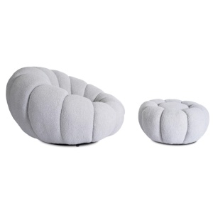 FOTOLIU ROTATIV CU POUF, ARTIM MEBLE, REALIZAT DIN MATERIAL TEXTIL BOUCLE GRI, STIL MODERN - Img 4