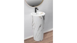 LAVOAR FREESTANDING BLANKA, MARBLE, 84 CM, EFECT DE MARMURA ALBA, DIN CERAMICA, CALITATE SUPERIOARA