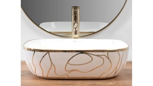 LAVOAR REA BELINDA WAVE, ALB/AURIU, 46 CM, DIN CERAMICA, PE BLAT, CALITATE SUPERIOARA, REA - Img 4