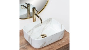 LAVOAR REA DEMI MINI, AIAX SHINY, EFECT DE MARMURA ALBA, 40 CM, DIN CERAMICA, CALITATE SUPERIOARA