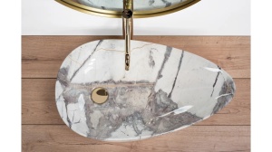 LAVOAR REA GRETA, THUNDER SHINY, 65,5 CM, EFECT DE MARMURA ALBA, DIN CERAMICA, CALITATE SUPERIOARA - Img 6