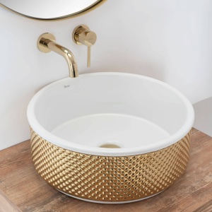 LAVOAR REA HELEN, ALB/AURIU, 42 CM, DIN CERAMICA, CALITATE SUPERIOARA
