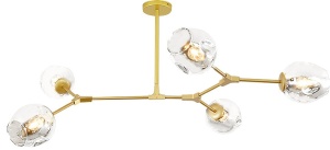 LUSTRA CU 5 BECURI GOLD GLASS APP506-5C, 100 cm, AURIU, DIN OTEL DE INALTA CALITATE SI STICLA, STIL MODERN, TU