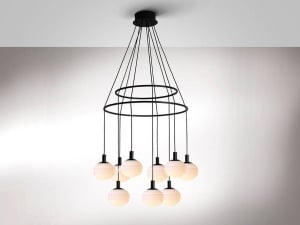 LUSTRA GLOBAL 71CM, DIN METAL SI STICLA OPAL, STIL VINTAGE, SCHULLER - Img 3