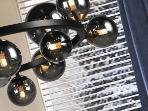 LUSTRA/PLAFONIERA ASTROS, 92 CM, NEGRU MAT/FUMURIU, DIN METAL SI STICLA, STIL MODERN - Img 3